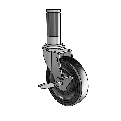 Regent Expanding Adapter Polished Nickel Swivel Caster with 4 x .9375 Black Hard Rubber Wheel Side