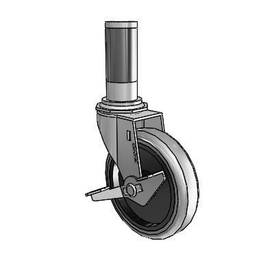 Regent Expanding Adapter Polished Nickel Swivel Caster with 4 x .9375 Grey Thermoplastic Rubber Wheel Side