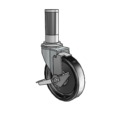 Regent Expanding Adapter Zinc Swivel Caster with 4 x .9375 Black Polyolefin Wheel Tread Lock (BRK1)