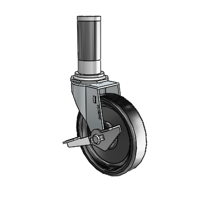 Regent Expanding Adapter Zinc Swivel Caster with 4 x .9375 Black Polyolefin Wheel Side