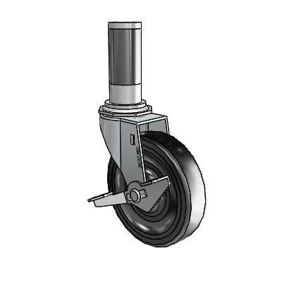 Regent Expanding Adapter Zinc Swivel Caster with 4 x .9375 Black Hard Rubber Wheel Side
