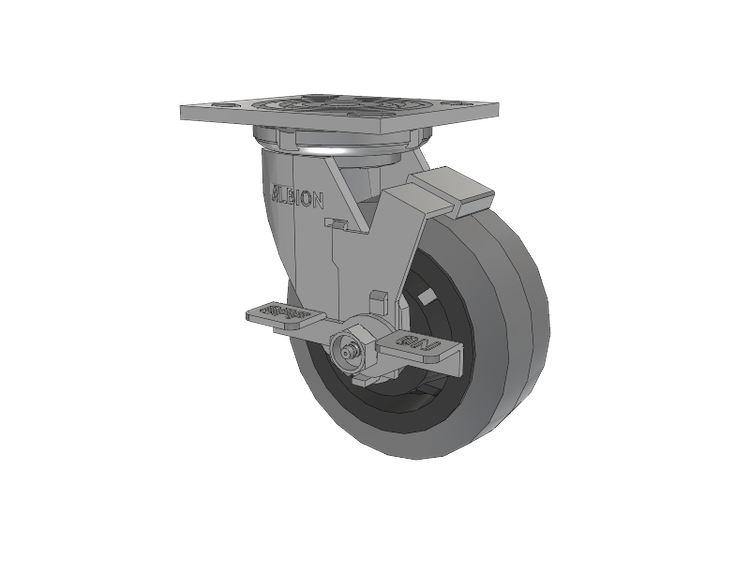16 Series Top Plate Swivel Caster with 5 x 2 Grey Tread on Grey Core XS - Performa X-tra Soft Rubber (Flat) - Prevenz Antimicrobial Wheel and Face Brake