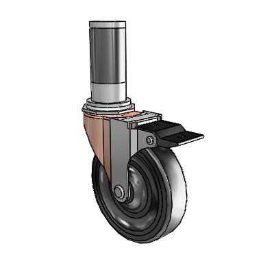 Regent Expanding Adapter Copper Oxide Swivel Caster with 4 x .9375 Black Hard Rubber Wheel Top Lock