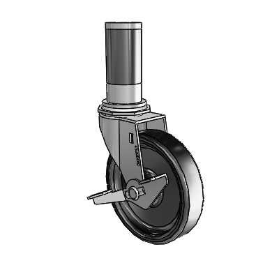 Regent Expanding Adapter Polished Nickel Swivel Caster with 4 x .9375 Black Polyolefin Wheel Side