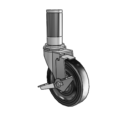 Regent Expanding Adapter Polished Nickel Swivel Caster with 4 x .9375 Black Soft Rubber Wheel Tread Lock (BRK1)
