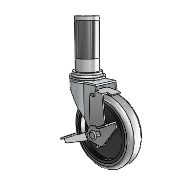 Regent Expanding Adapter Zinc Swivel Caster with 4 x .9375 Grey Thermoplastic Rubber Wheel Tread Lock (BRK1)