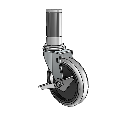 Regent Expanding Adapter Zinc Swivel Caster with 4 x .9375 Grey Thermoplastic Rubber Wheel Side