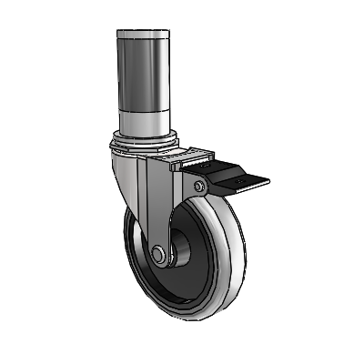 Regent Expanding Adapter Bright Chrome Swivel Caster with 4 x .9375 Grey Thermoplastic Rubber Wheel Top Lock