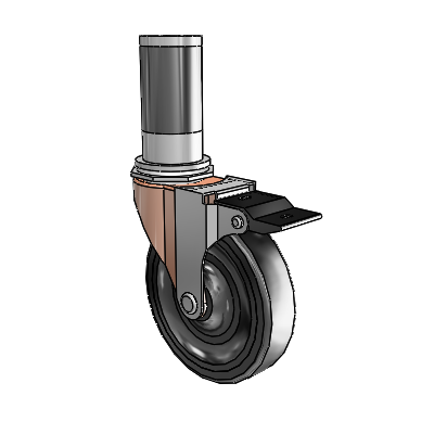 Regent Expanding Adapter Copper Oxide Swivel Caster with 4 x .9375 Black Hard Rubber Wheel Top Lock