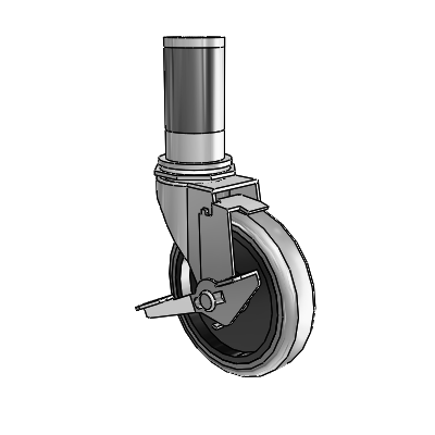 Regent Expanding Adapter Polished Nickel Swivel Caster with 4 x .9375 Grey Thermoplastic Rubber Wheel Tread Lock (BRK1)