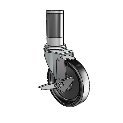 Regent Expanding Adapter Zinc Swivel Caster with 4 x .9375 Black Polyolefin Wheel Tread Lock (BRK1)