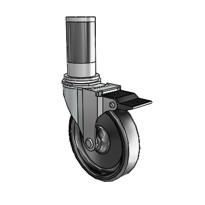 Regent Expanding Adapter Zinc Swivel Caster with 4 x .9375 Black Polyolefin Wheel Top Lock