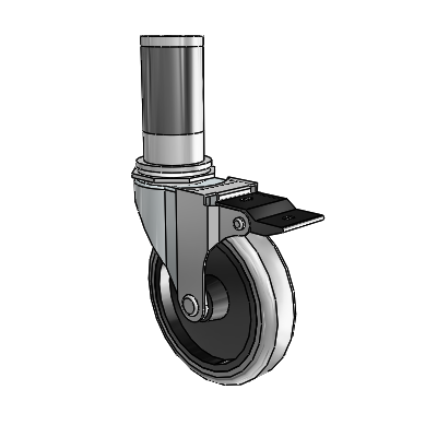 Roulette pivotante Regent à adaptateur extensible en zinc, avec 4 roues en caoutchouc thermoplastique gris de 0,9375, à blocage par le haut