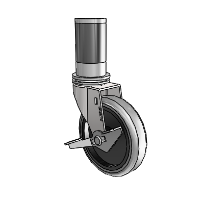 Regent Expanding Adapter Bright Chrome Swivel Caster with 4 x .9375 Grey Thermoplastic Rubber Wheel Side