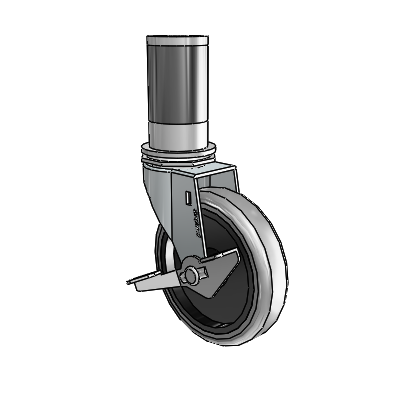 Regent Expanding Adapter Zinc Swivel Caster with 4 x .9375 Grey Thermoplastic Rubber Wheel Side