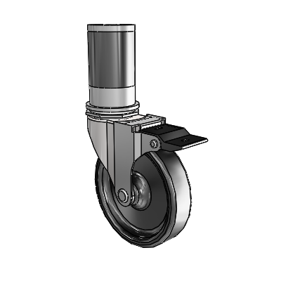 Regent Expanding Adapter Bright Chrome Swivel Caster with 4 x .9375 Black Polyolefin Wheel Top Lock