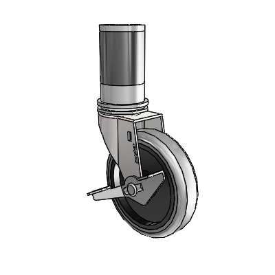 Regent Expanding Adapter Bright Chrome Swivel Caster with 4 x .9375 Grey Thermoplastic Rubber Wheel Side