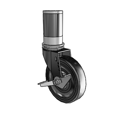 Regent Expanding Adapter Black Oxide Swivel Caster with 4 x .9375 Hard Rubber Wheel Side