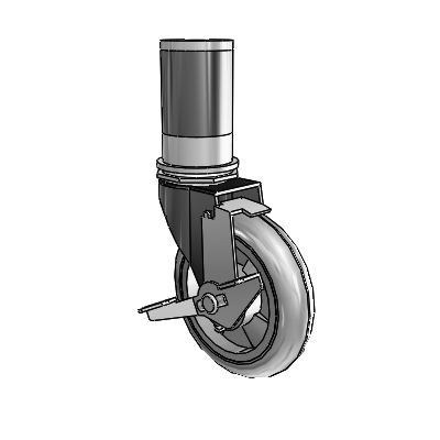 Roulette pivotante Regent à adaptateur extensible, finition oxyde noir, avec 4 roues MonoTech grises de 0,9375 pouce et système de verrouillage de la bande de roulement (BRK1)