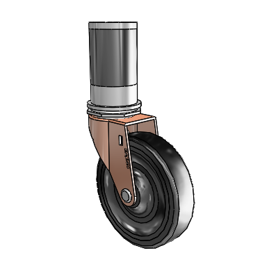Regent Expanding Adapter Copper Oxide Swivel Caster with 4 x .9375 Black Hard Rubber Wheel