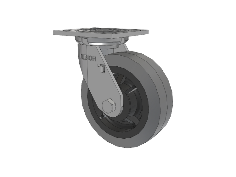 16 Series Top Plate Swivel Caster with 6 x 2 Grey Tread on Grey Core XS - Performa X-tra Soft Rubber (Flat) - Prevenz Antimicrobial Wheel