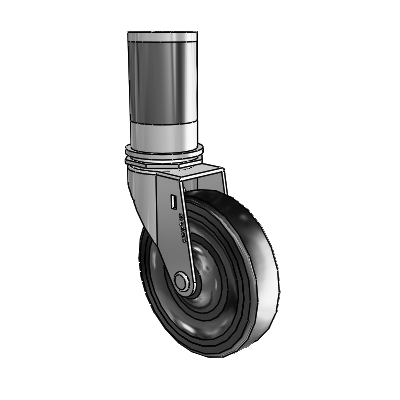 Regent Expanding Adapter Polished Nickel Swivel Caster with 4 x .9375 Black Soft Rubber Wheel