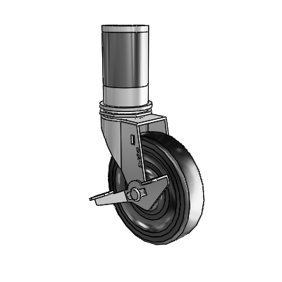 Regent Expanding Adapter Polished Nickel Swivel Caster with 4 x .9375 Black Soft Rubber Wheel Side