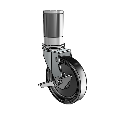 Regent Expanding Adapter Zinc Swivel Caster with 4 x .9375 Black Polyolefin Wheel Side