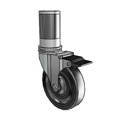 Regent Expanding Adapter Zinc Swivel Caster with 4 x .9375 Black Soft Rubber Wheel Top Lock