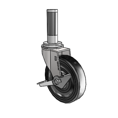 Regent Expanding Adapter Bright Chrome Swivel Caster with 4 x .9375 Black Hard Rubber Wheel Side