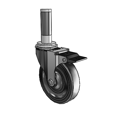 Regent Expanding Adapter Black Oxide Swivel Caster with 4 x .9375 Soft Rubber Wheel Top Lock