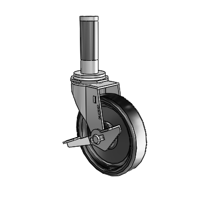 Regent Expanding Adapter Polished Nickel Swivel Caster with 4 x .9375 Black Polyolefin Wheel Side