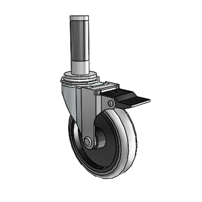 Regent Expanding Adapter Zinc Swivel Caster with 4 x .9375 Grey Thermoplastic Rubber Wheel Top Lock