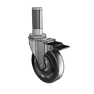 Regent Expanding Adapter Bright Chrome Swivel Caster with 4 x .9375 Black Hard Rubber Wheel Top Lock