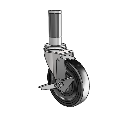 Regent Expanding Adapter Bright Chrome Swivel Caster with 4 x .9375 Black Soft Rubber Wheel Tread Lock (BRK1)