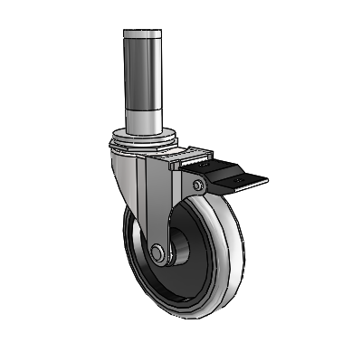 Regent Expanding Adapter Bright Chrome Swivel Caster with 4 x .9375 Grey Thermoplastic Rubber Wheel Top Lock