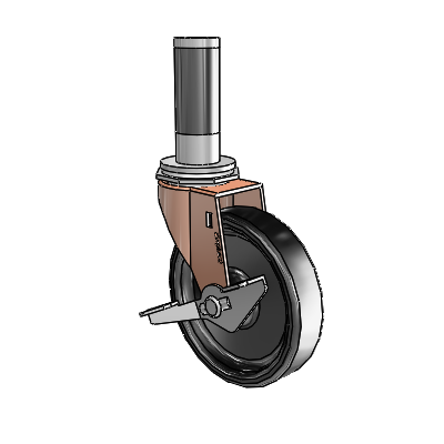Regent Expanding Adapter Copper Oxide Swivel Caster with 4 x .9375 Black Polyolefin Wheel Side
