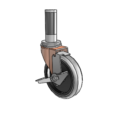 Regent Expanding Adapter Copper Oxide Swivel Caster with 4 x .9375 Grey Thermoplastic Rubber Wheel Tread Lock (BRK1)