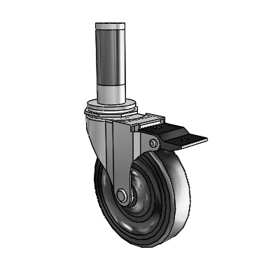 Regent Expanding Adapter Polished Nickel Swivel Caster with 4 x .9375 Black Hard Rubber Wheel Top Lock