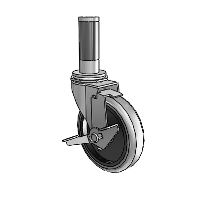 Regent Expanding Adapter Polished Nickel Swivel Caster with 4 x .9375 Grey Thermoplastic Rubber Wheel Tread Lock (BRK1)