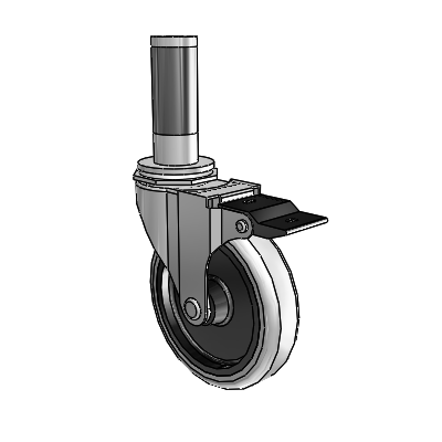 Regent Expanding Adapter Polished Nickel Swivel Caster with 4 x .9375 Grey Thermoplastic Urethane Wheel Top Lock