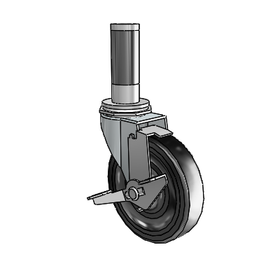 Regent Expanding Adapter Zinc Swivel Caster with 4 x .9375 Black Soft Rubber Wheel Tread Lock (BRK1)