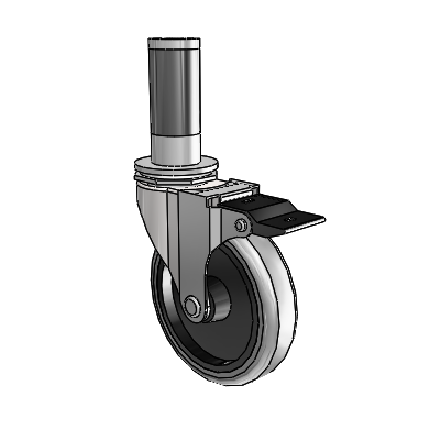 Regent Expanding Adapter Bright Chrome Swivel Caster with 4 x .9375 Grey Thermoplastic Rubber Wheel Top Lock