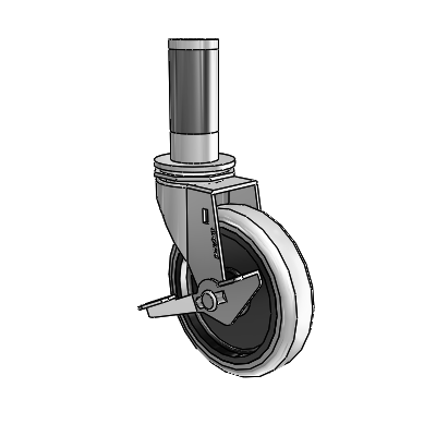 Regent Expanding Adapter Polished Nickel Swivel Caster with 4 x .9375 Grey Thermoplastic Urethane Wheel Side