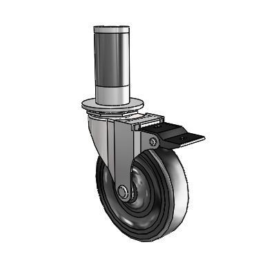 Regent Expanding Adapter Bright Chrome Swivel Caster with 4 x .9375 Black Soft Rubber Wheel Top Lock