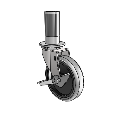 Roulette pivotante Regent à adaptateur extensible, finition chrome brillant, avec 4 roues latérales en caoutchouc thermoplastique gris de 0,9375