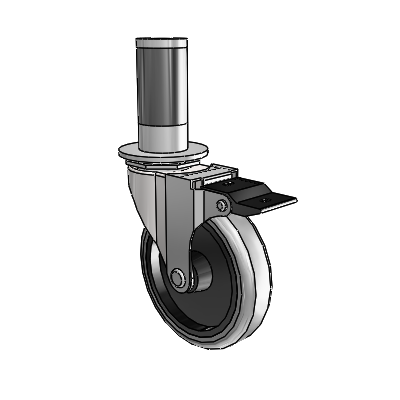 Regent Expanding Adapter Bright Chrome Swivel Caster with 4 x .9375 Grey Thermoplastic Rubber Wheel Top Lock