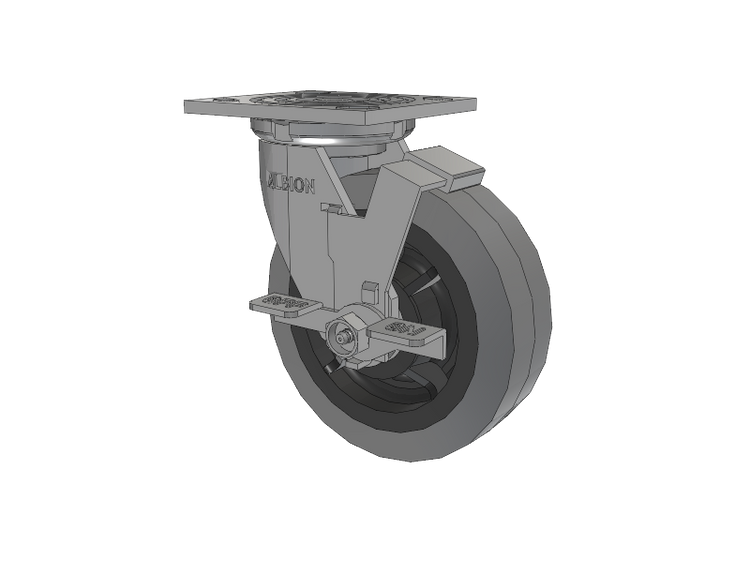 16 Series Top Plate Swivel Caster with 6 x 2 Grey Tread on Grey Core XS - Performa X-tra Soft Rubber (Flat) - Prevenz Antimicrobial Wheel and Face Brake