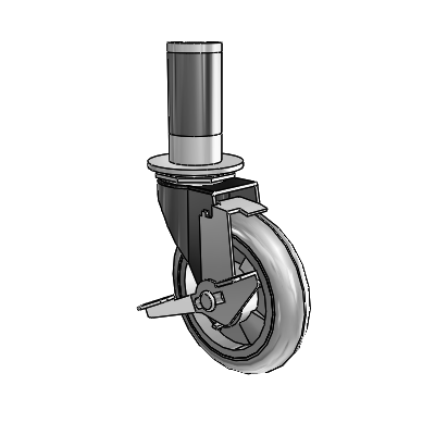 Roulette pivotante Regent à adaptateur extensible, finition oxyde noir, avec 4 roues MonoTech grises de 0,9375 pouce et système de verrouillage de la bande de roulement (BRK1)
