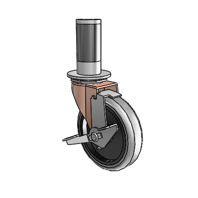 Regent Expanding Adapter Copper Oxide Swivel Caster with 4 x .9375 Grey Thermoplastic Rubber Wheel Tread Lock (BRK1)